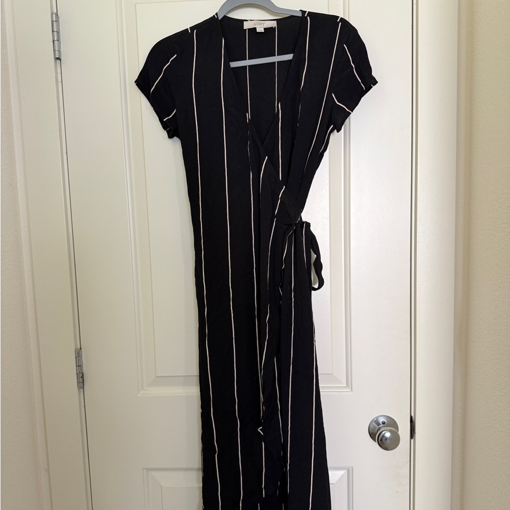 Black and White Striped Wrap Dress